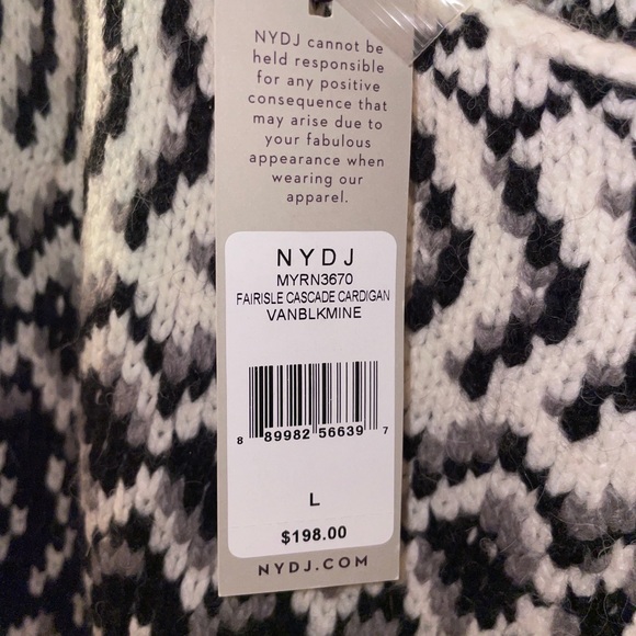 NYDJ L new Fairisle Cascade Cardigan Sweater  Black  cream  Acrylic/ Wool Blend - Picture 5 of 9